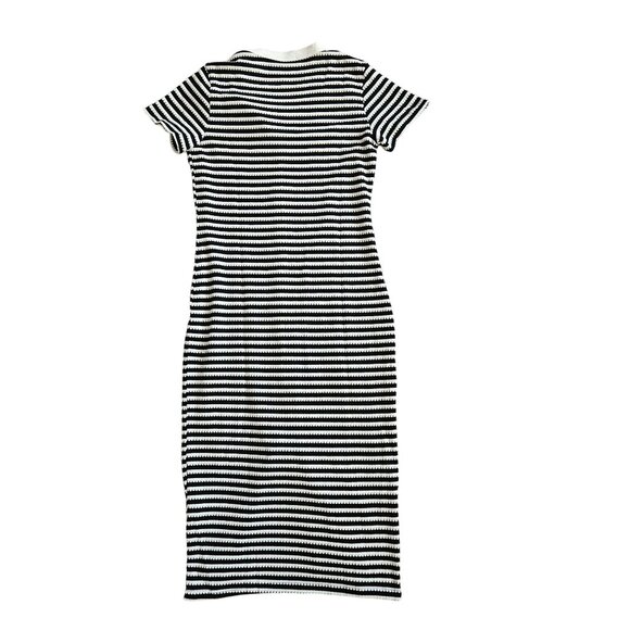 BTFBM Womens Casual Midi Dress Med Short Sleeve Striped Ribbed Knit Button - Picture 5 of 11
